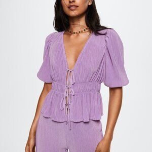 Mango Pleated Blouse With Ruffles